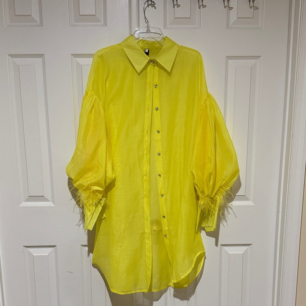 Yellow Women's Blouse with Feathered Sleeves